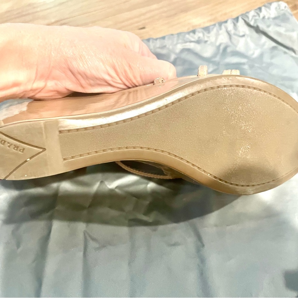 - Authentic Prada Nude Patent Leather Wedge Platf… - image 6